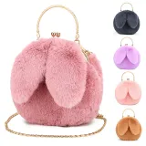 Women Crossbody Clip Plush Rabbit Ear Handbag