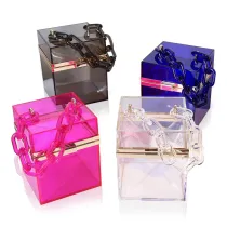 Women Crossbody Clear Chain Box Cosmetic Rectangle Handbags
