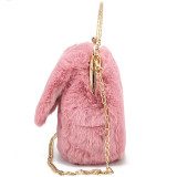 Women Crossbody Clip Plush Rabbit Ear Handbag