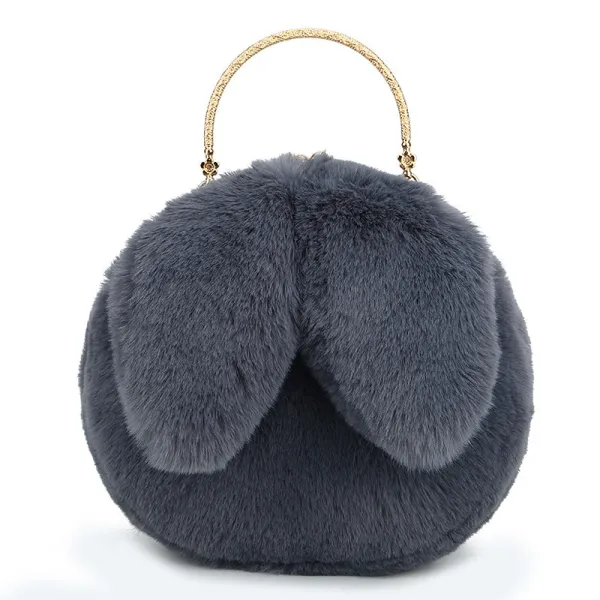 Women Crossbody Clip Plush Rabbit Ear Handbag