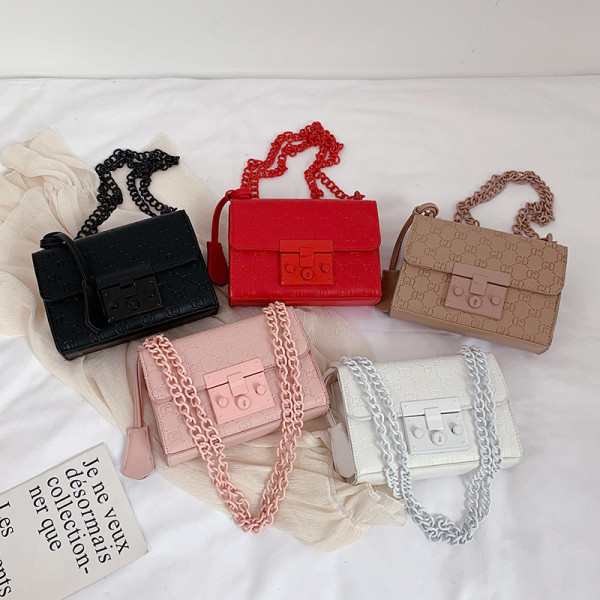 Women Crossbody Solid Color Chain Pattern Fashion Square Handbags