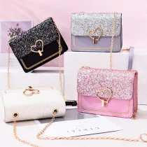 Women Crossbody Glitter Sequins Buckle Square Handbags
