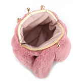Women Crossbody Clip Plush Rabbit Ear Handbag