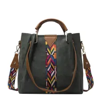 Women Crossbody Wide Colorful Strap Large Tote Bags