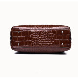 Women Crossbody Retro Bright Leather Crocodile Pattern Tote Capacity Handbags