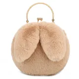 Women Crossbody Clip Plush Rabbit Ear Handbag