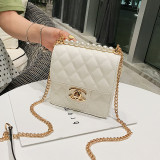Women Crossbody Lattice Solid Color Pearl Pendant Square Handbags