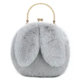 Women Crossbody Clip Plush Rabbit Ear Handbag
