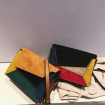 Women Suede Color Matching Square Crossbody Handbags