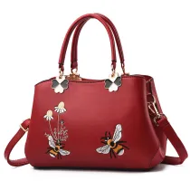 Women Embroidered Bees Crossbody Shoulder Large Tote Handbags