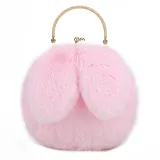 Women Crossbody Clip Plush Rabbit Ear Handbag