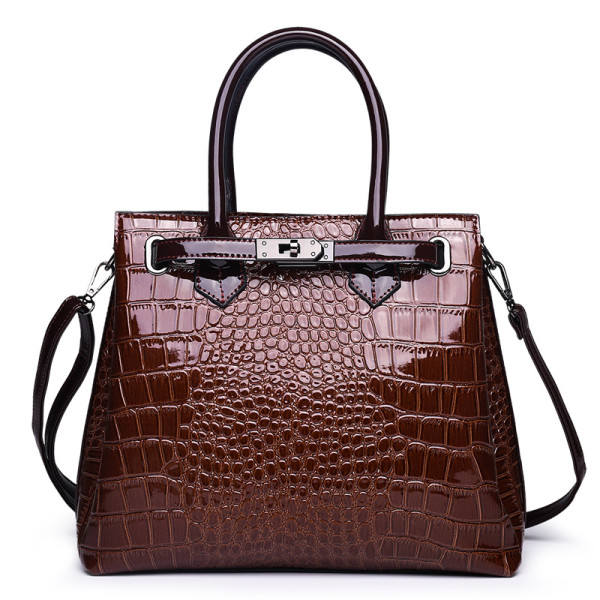 Women Crossbody Retro Bright Leather Crocodile Pattern Tote Capacity Handbags