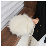 Women Crossbody Pearl Chain Faux Fur Fuzzy Shoulder Bags