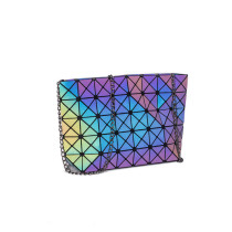 Women Luminous Holographic Geometric Chain Bucket Handbags