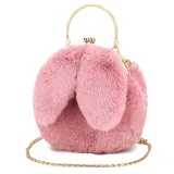 Women Crossbody Clip Plush Rabbit Ear Handbag