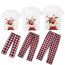 KidsHoo Exclusive Design Cute Christmas Deer Top Tshirt and Red Plaids Pants Christmas Family Matching Sleepwear Pajamas Sets