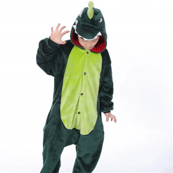 Kids Green Dinosaur Onesie Kigurumi Pajamas Kids Animal Costumes for Unisex Children