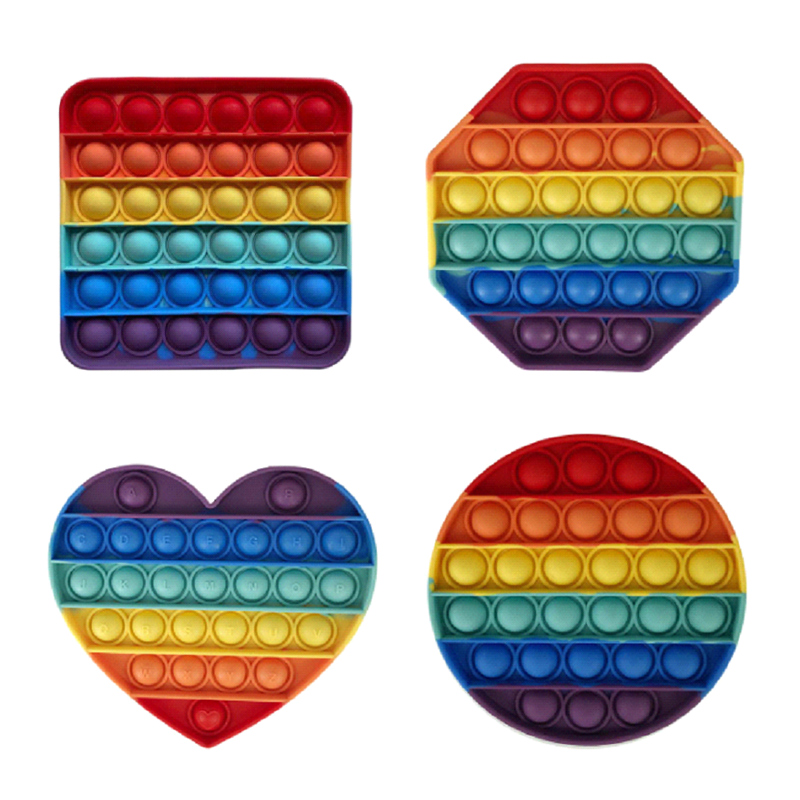 Rainbow Among Us Unicorn Square Geometry Pop It Fidget Toy Sets Push Pop Bubble Sensory Fidget Toy Stress Relief For Kids & Adult