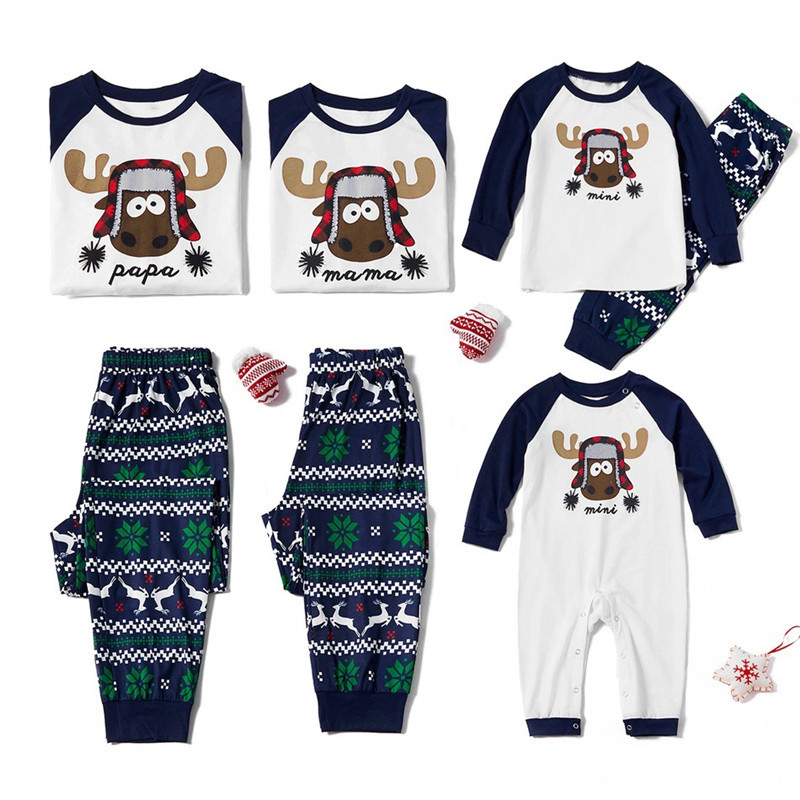 Christmas Family Matching Sleepwear Pajamas Sets Papa Mama Deer Top and ...