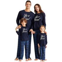 Christmas Family Matching Pajamas Christmas Let It Know Slogan Top and Navy Plaid Pant