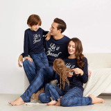 Christmas Family Matching Pajamas Christmas Let It Know Slogan Top and Navy Plaid Pant
