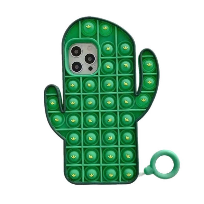 Pop It Fidget Toys Green Cactus Soft Silicone Iphone Case For Iphone 12 11 Pro Max