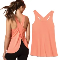 Women Sleeveless Shawl Halter Solid Color Fitness Yoga Vest Cross Back Vest