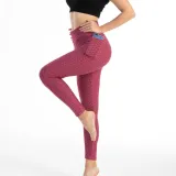 Women Fashion Pocket Bubble Yoga Leggings High Elastic-lifting Buttocks Slimming Sweat Absorbing Pants