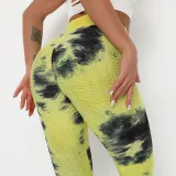 Women Tie-Dyed Bubble Yoga Leggings Slim Buttock Exercise Workout Fitness Pants