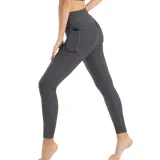 Women Fashion Pocket Bubble Yoga Leggings High Elastic-lifting Buttocks Slimming Sweat Absorbing Pants