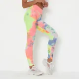 Women Tie-Dyed Bubble Yoga Leggings Slim Buttock Exercise Workout Fitness Pants
