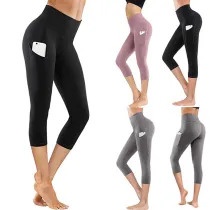 Women High Waist With Pocket Yoga Pants Tummy Control Running Workout Fitness Yoga Leggings