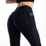 Women Fashion Pocket Bubble Yoga Leggings High Elastic-lifting Buttocks Slimming Sweat Absorbing Pants