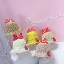 Kids Dots Bowknot Red Strawberry Straw Sunhat