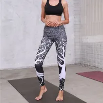 Women Mandala Colorful Tree of life Prints Yoga Leggings Workout Fitness Sports Gym Tight Tummy Control Pants