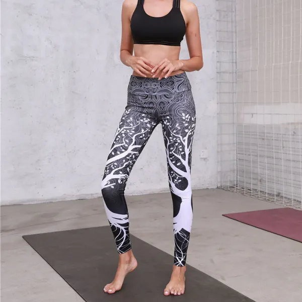 Women Mandala Colorful Tree of life Prints Yoga Leggings Workout Fitness Sports Gym Tight Tummy Control Pants