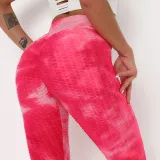 Women Tie-Dyed Bubble Yoga Leggings Slim Buttock Exercise Workout Fitness Pants