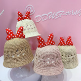 Kids Dots Bowknot Hollow Out Straw Sunhat