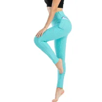 Women Fashion Pocket Bubble Yoga Leggings High Elastic-lifting Buttocks Slimming Sweat Absorbing Pants