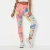 Women Tie-Dyed Bubble Yoga Leggings Slim Buttock Exercise Workout Fitness Pants