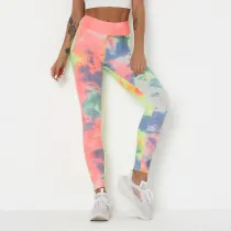 Women Tie-Dyed Bubble Yoga Leggings Slim Buttock Exercise Workout Fitness Pants
