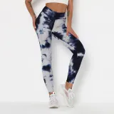 Women Tie-Dyed Bubble Yoga Leggings Slim Buttock Exercise Workout Fitness Pants