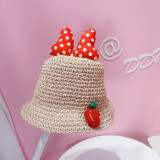 Kids Dots Bowknot Red Strawberry Straw Sunhat