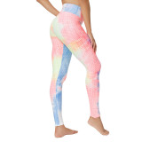 Women Jacquard Tie-Dye Yoga Suit Bubble Yoga Leggings High Waist Hip Lift Exercise Fitness Pants