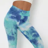 Women Tie-Dyed Bubble Yoga Leggings Slim Buttock Exercise Workout Fitness Pants