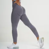 Women Seamless Yoga Leggings Sports Fitness Pants Moisture Absorption Tummy Control Running Stretch Workout Pants