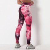Women Tie-Dyed Bubble Yoga Leggings Slim Buttock Exercise Workout Fitness Pants