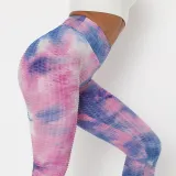 Women Tie-Dyed Bubble Yoga Leggings Slim Buttock Exercise Workout Fitness Pants