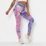 Women Tie-Dyed Bubble Yoga Leggings Slim Buttock Exercise Workout Fitness Pants