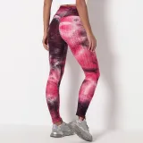 Women Tie-Dyed Bubble Yoga Leggings Slim Buttock Exercise Workout Fitness Pants